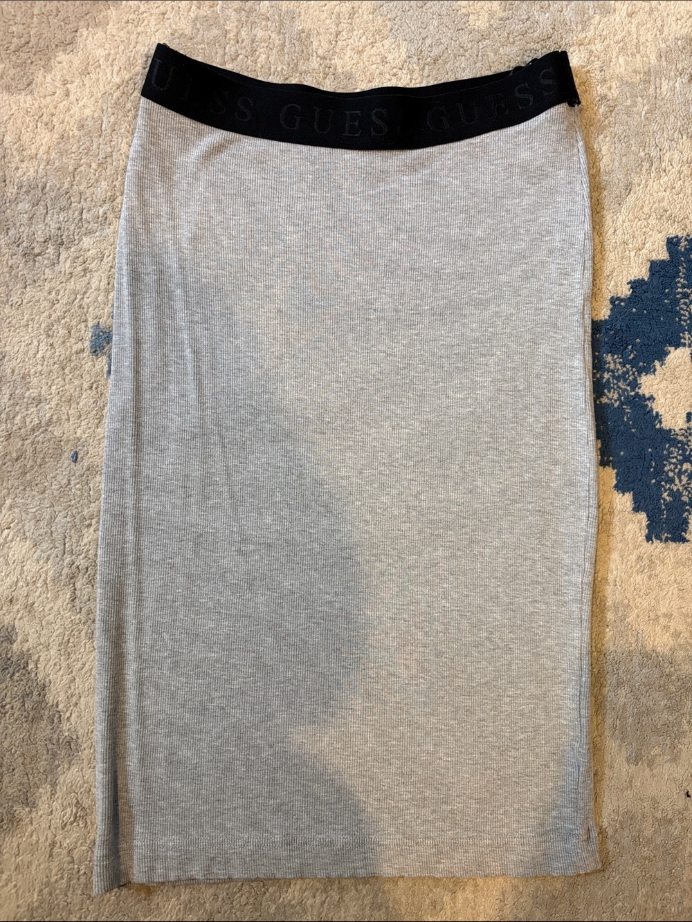 GUESS Gray Midi Skirt with Black Logo Waistband